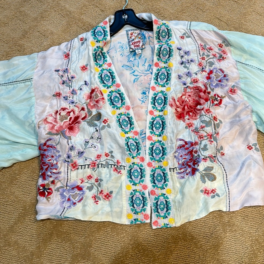 Embroidered Johnny Was Silk Kimono